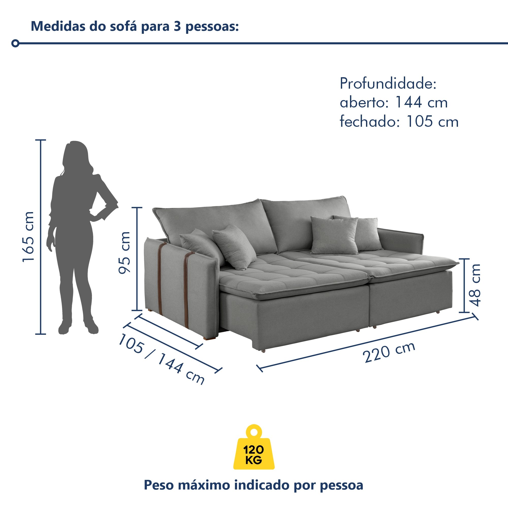 Sofa Cama Retratil e Reclinavel 220cm Detroid Yescasa Linho  - 10