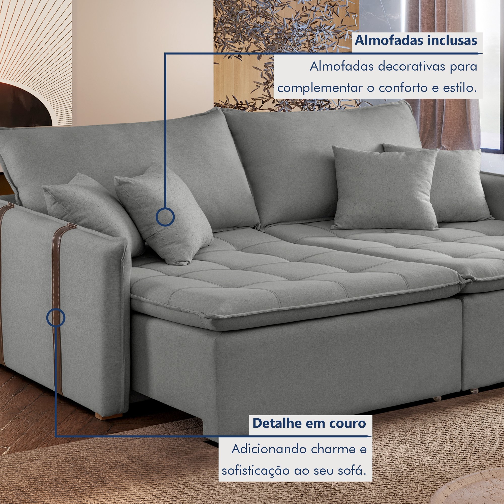 Sofa Cama Retratil e Reclinavel 220cm Detroid Yescasa Linho  - 8