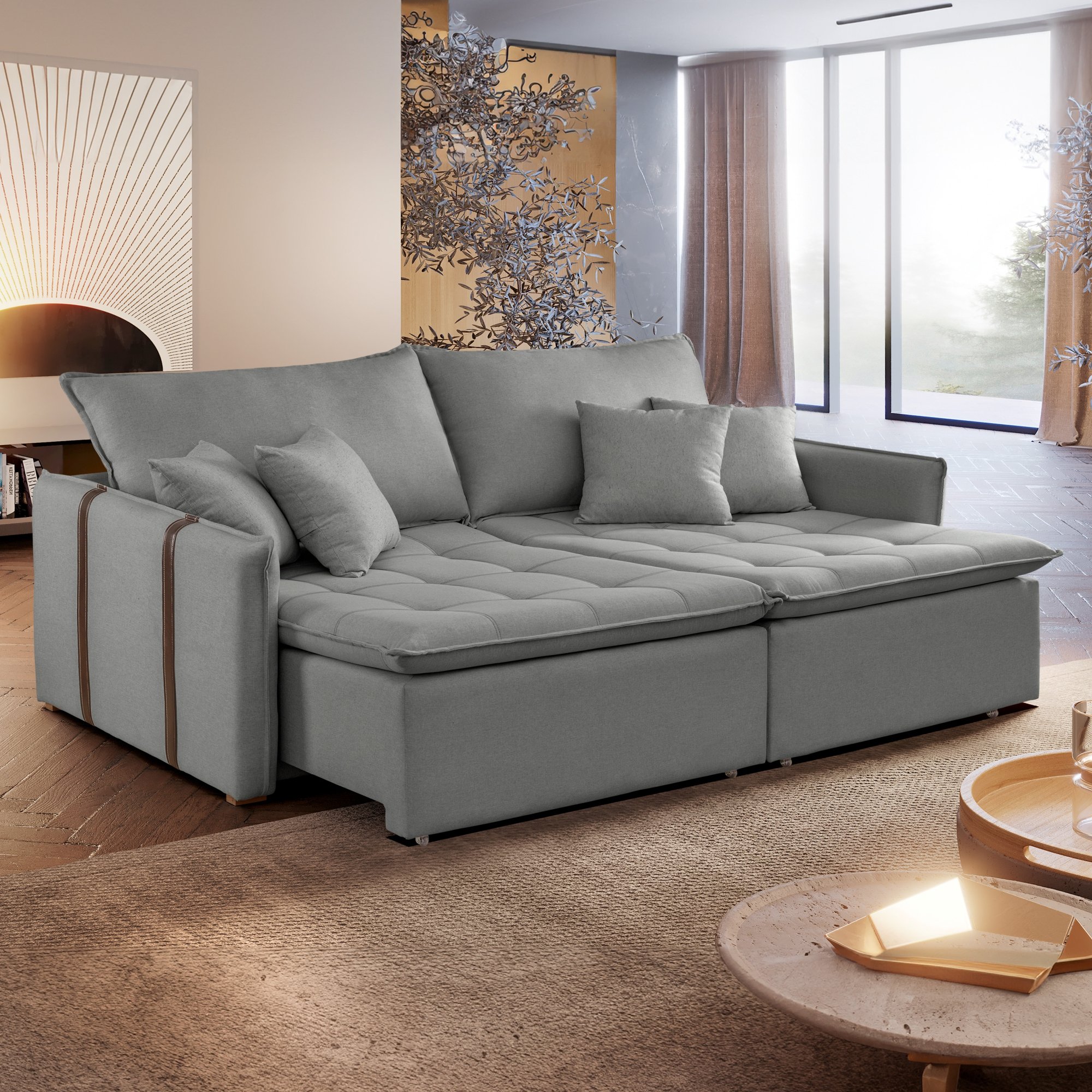 Sofa Cama Retratil e Reclinavel 220cm Detroid Yescasa Linho  - 1