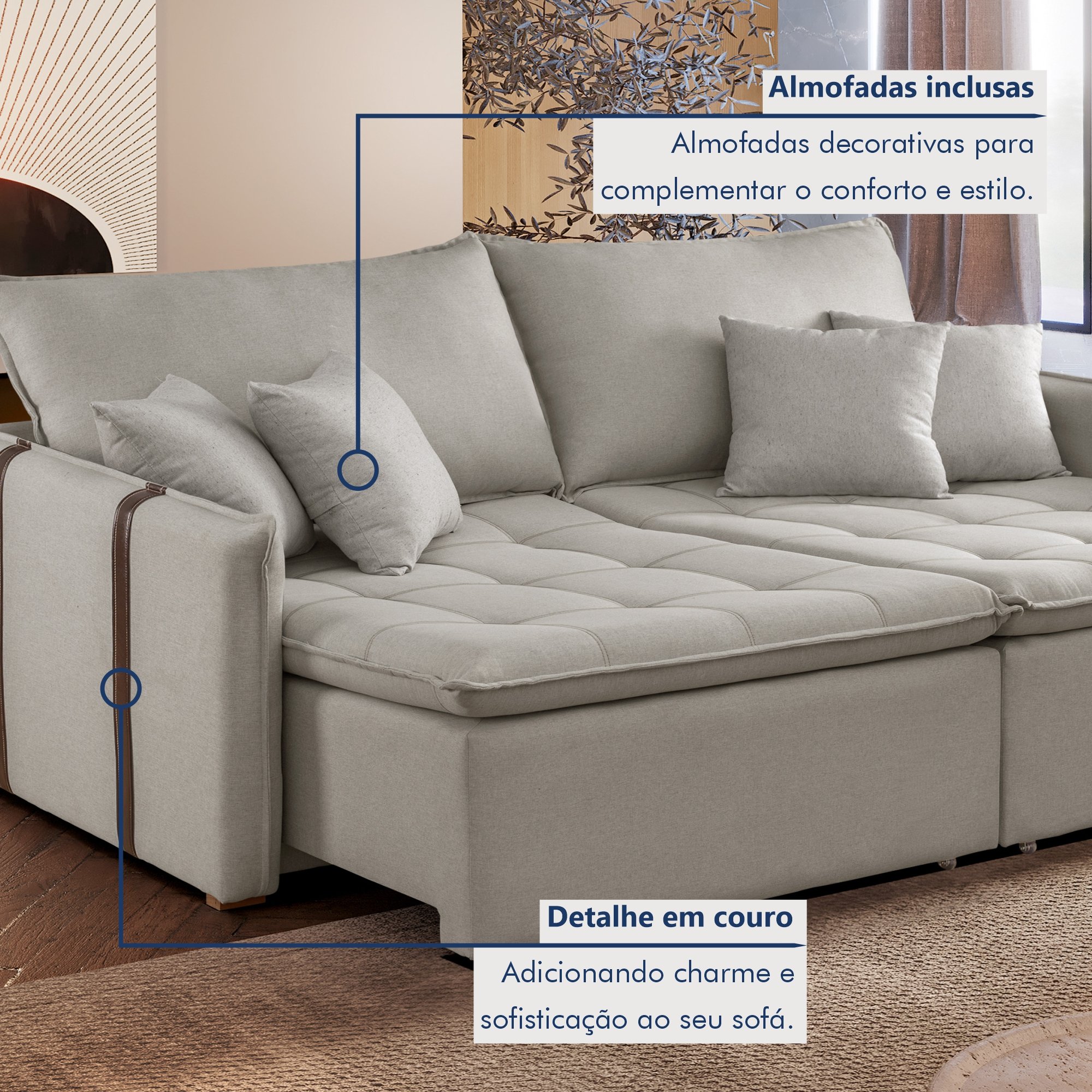 Sofa Cama Retratil e Reclinavel 220cm Detroid Yescasa Linho  - 8