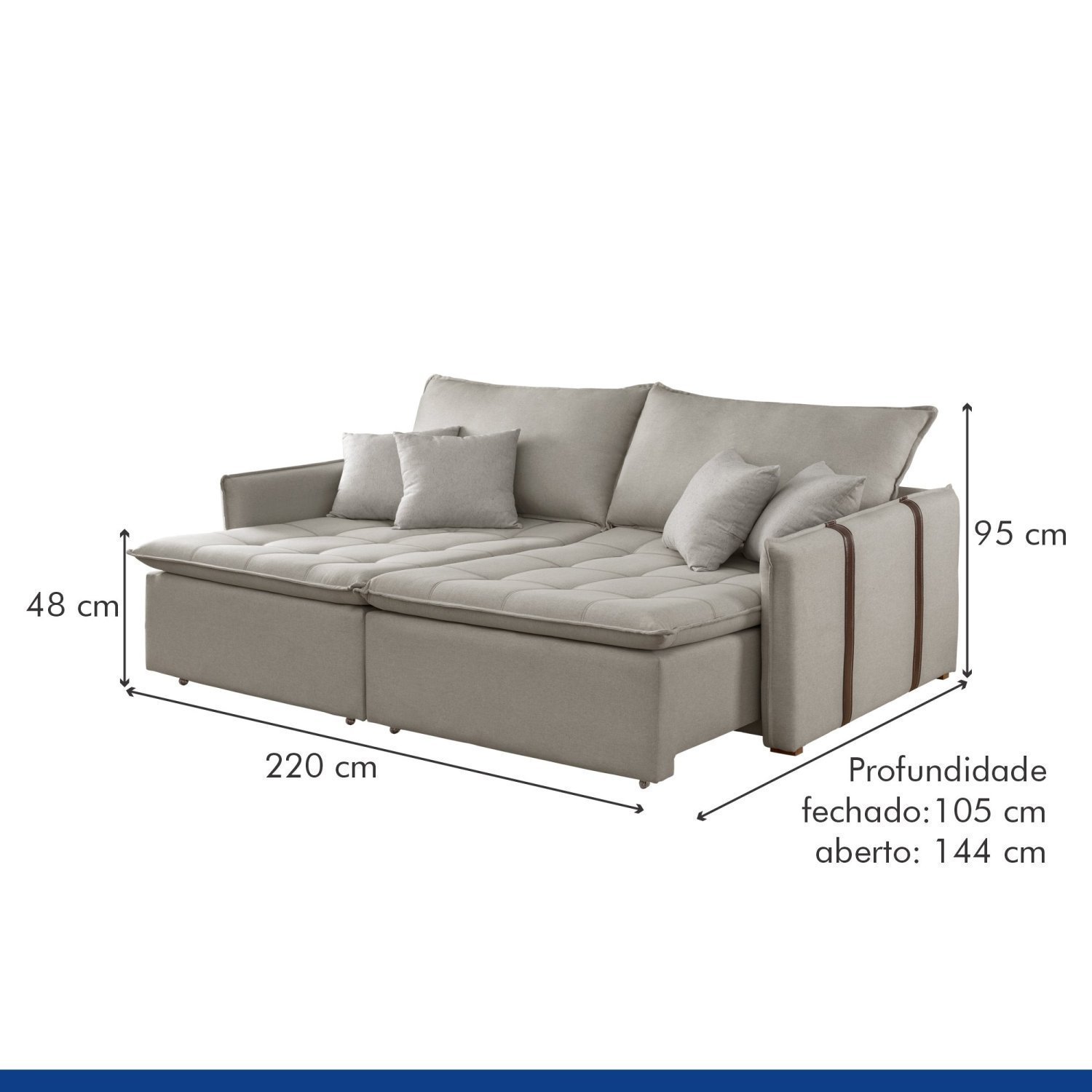 Sofa Cama Retratil e Reclinavel 220cm Detroid Yescasa - 3