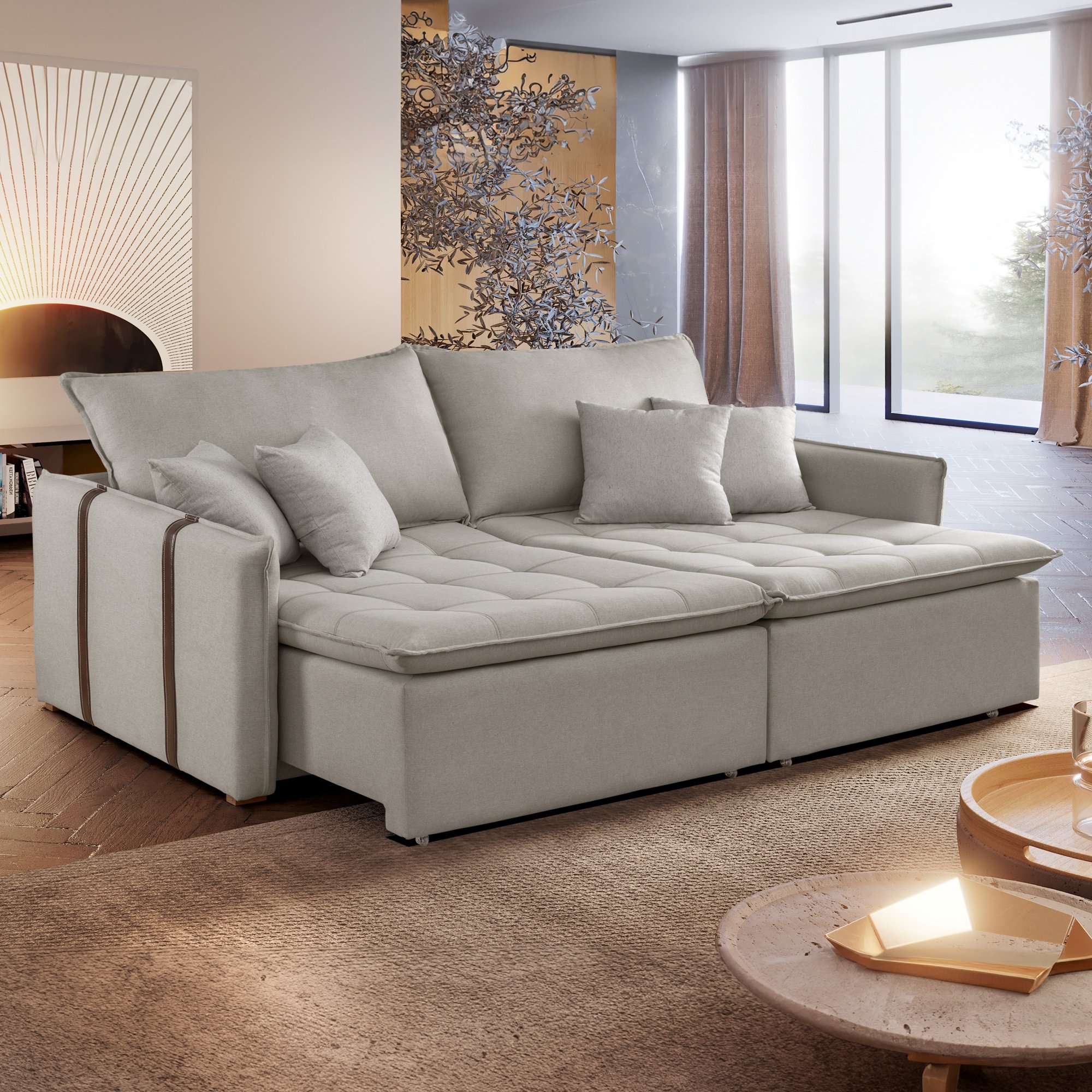 Sofa Cama Retratil e Reclinavel 220cm Detroid Yescasa Linho  - 1