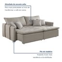 Ver imagem 4 de Sofá Cama Retrátil e Reclinável 3 Lugares Linho Gelo Detroid 220cm Yescasa