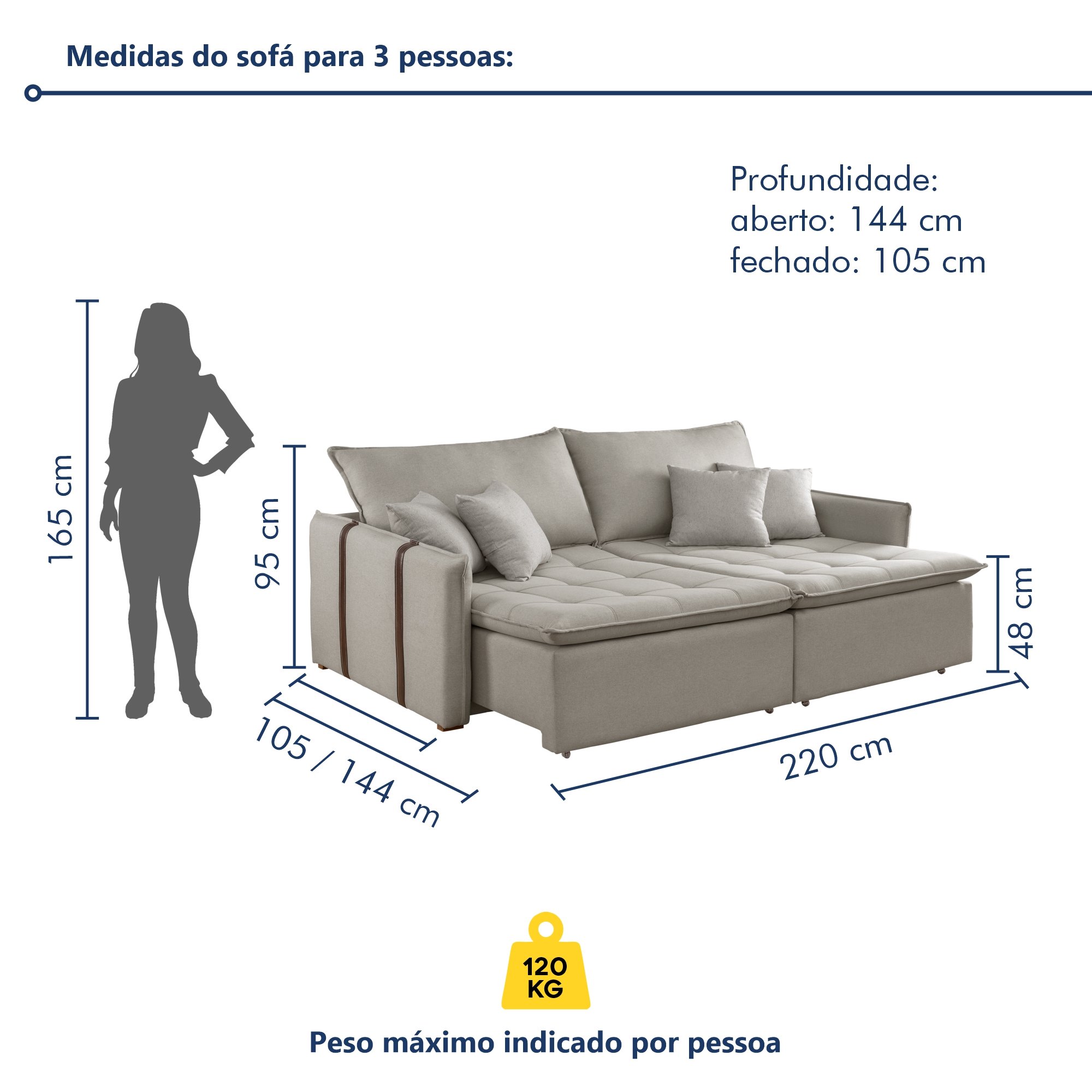 Sofa Cama Retratil e Reclinavel 220cm Detroid Yescasa Linho  - 10