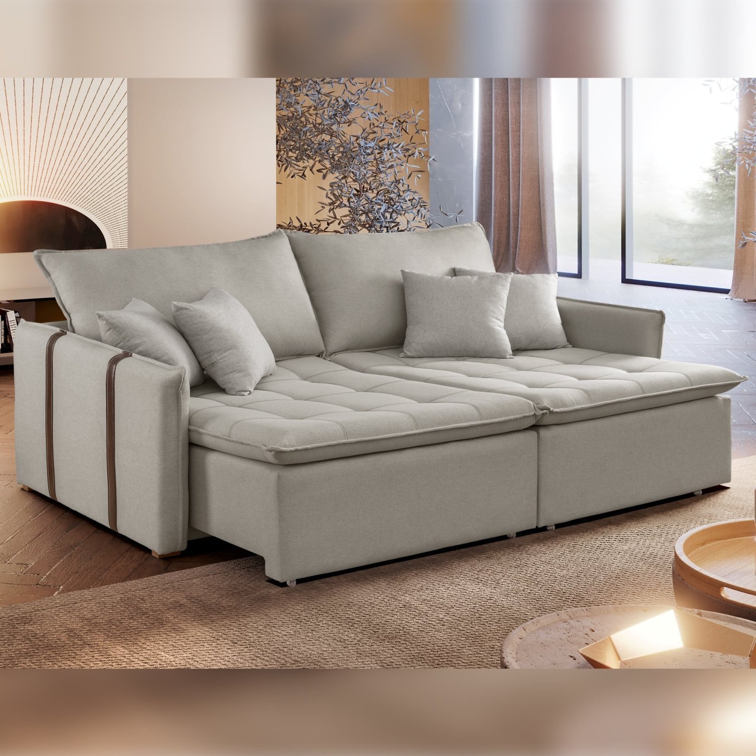 Sofa Cama Retratil e Reclinavel 220cm Detroid Yescasa