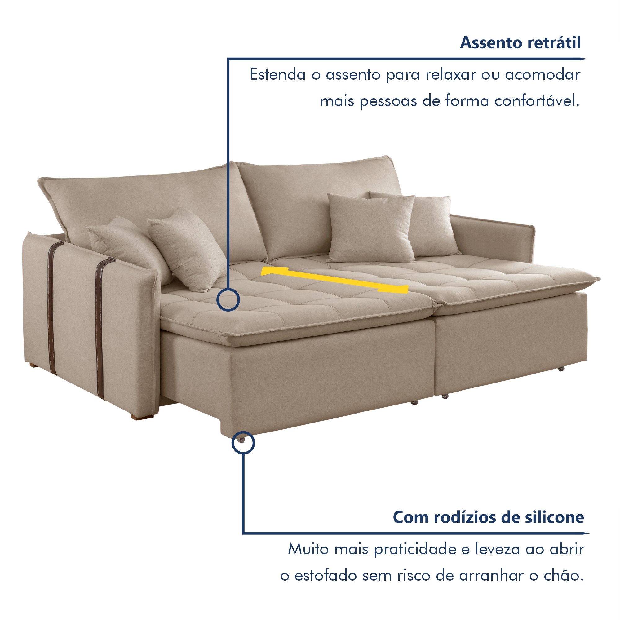 Sofa Cama Retratil e Reclinavel 220cm Detroid Yescasa Linho  - 4