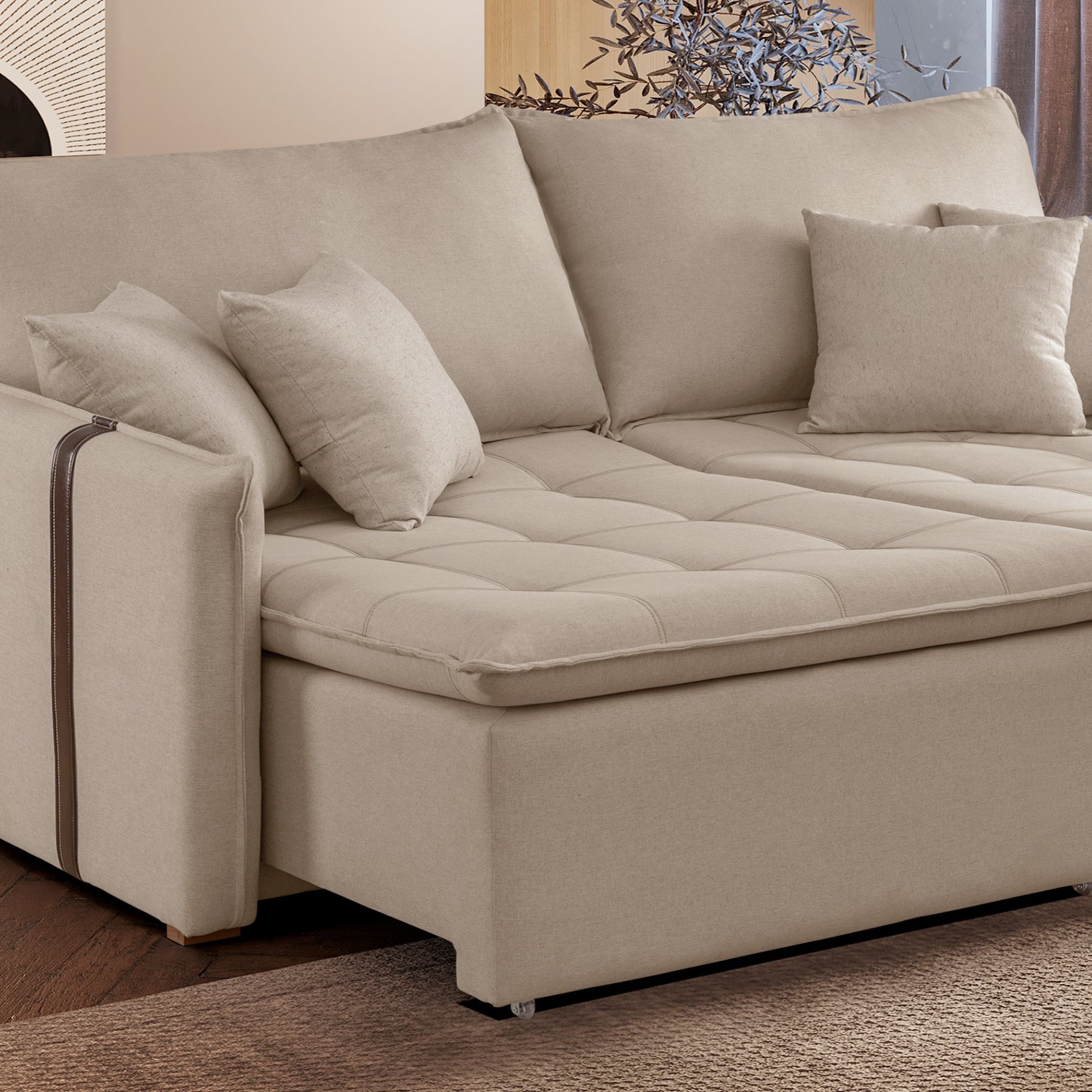 Sofa Cama Retratil e Reclinavel 220cm Detroid Yescasa Linho  - 11