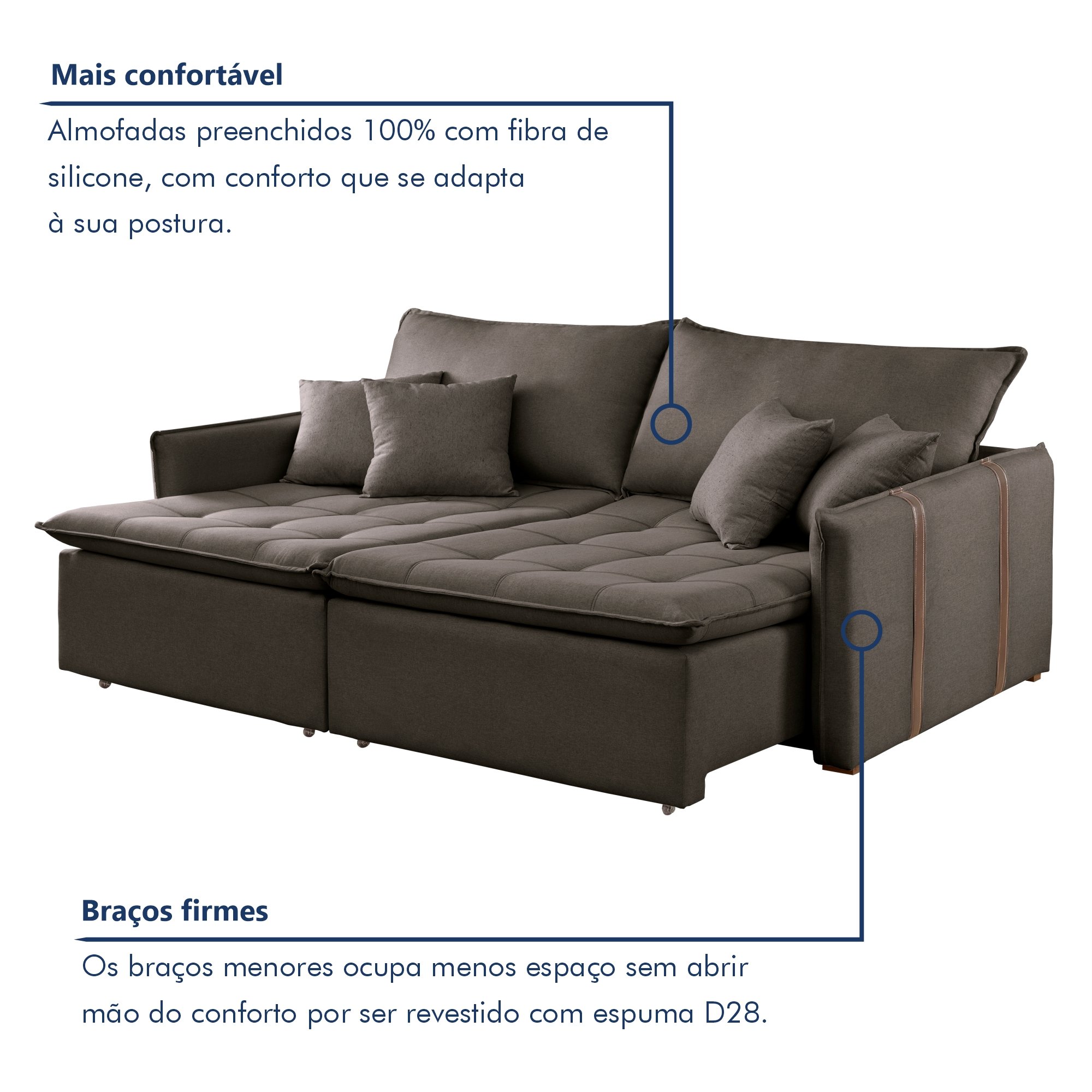 Sofa Cama Retratil e Reclinavel 220cm Detroid Yescasa Veludo  - 5