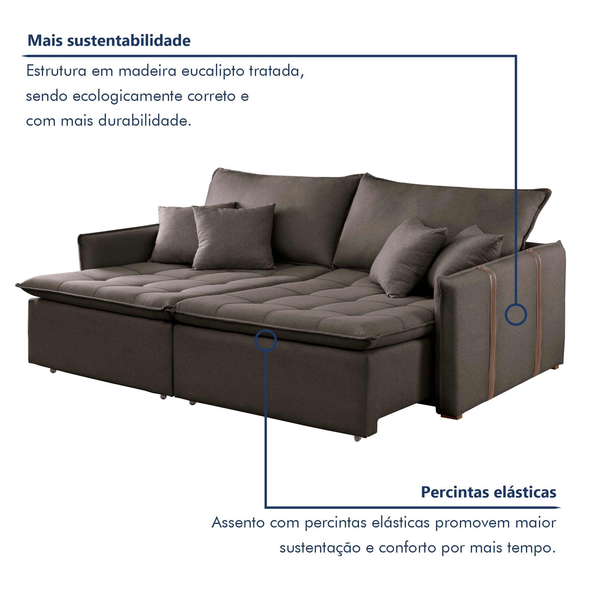 Sofa Cama Retratil e Reclinavel 220cm Detroid Yescasa Veludo  - 4