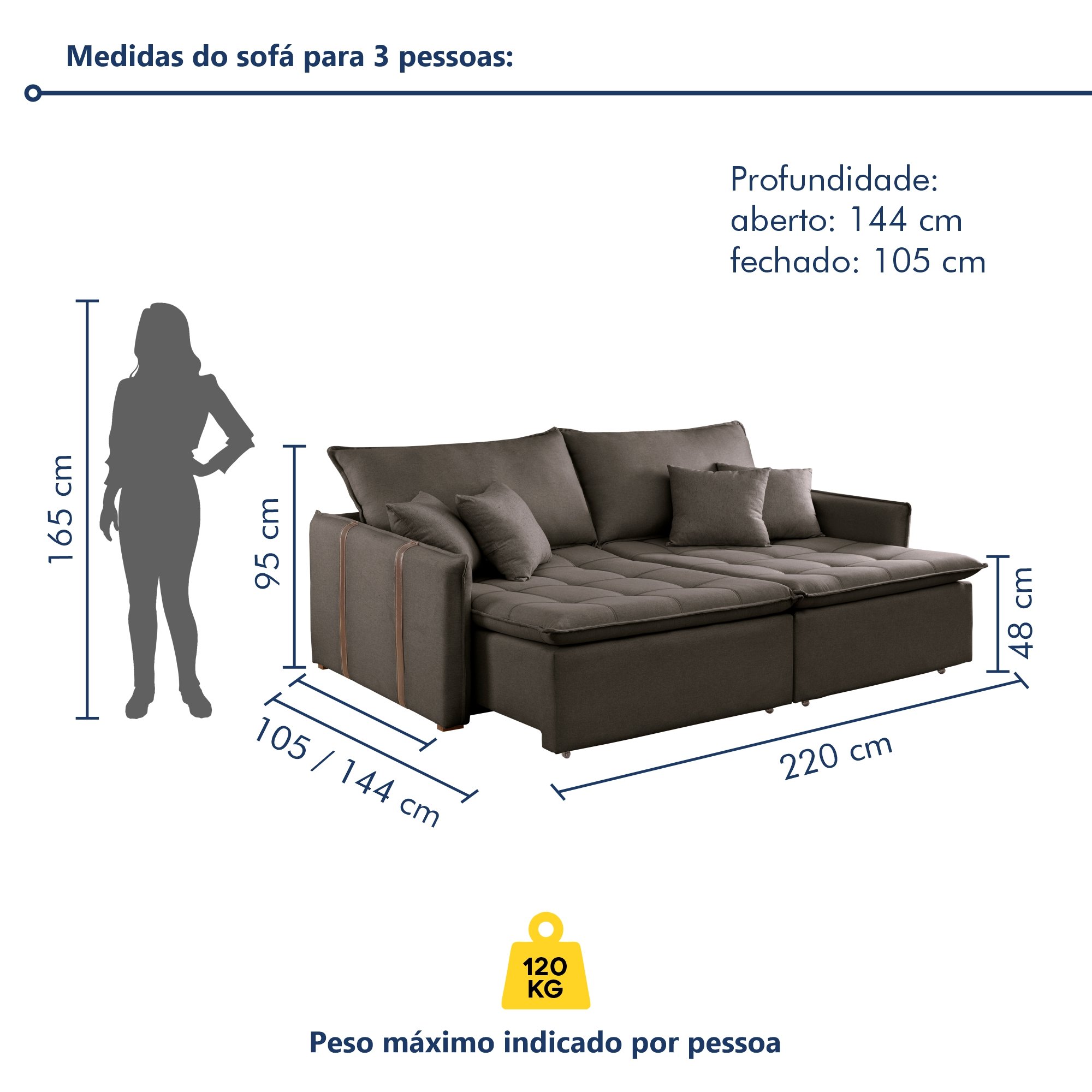 Sofa Cama Retratil e Reclinavel 220cm Detroid Yescasa Veludo  - 9