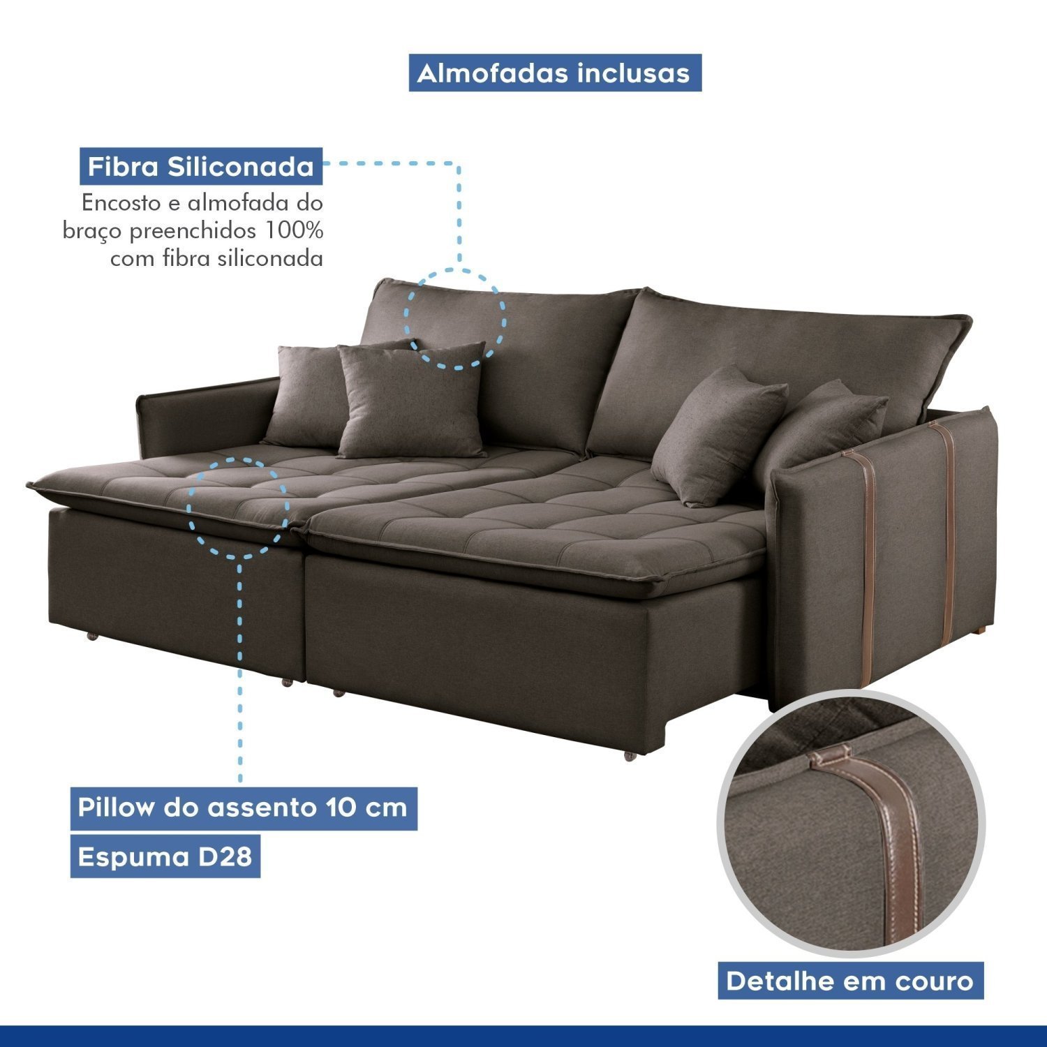 Sofa Cama Retratil e Reclinavel 220cm Detroid Yescasa - 6