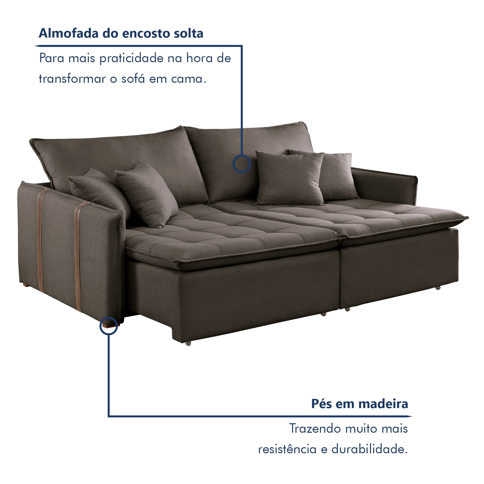 Sofa Cama Retratil e Reclinavel 220cm Detroid Yescasa Veludo  - 2