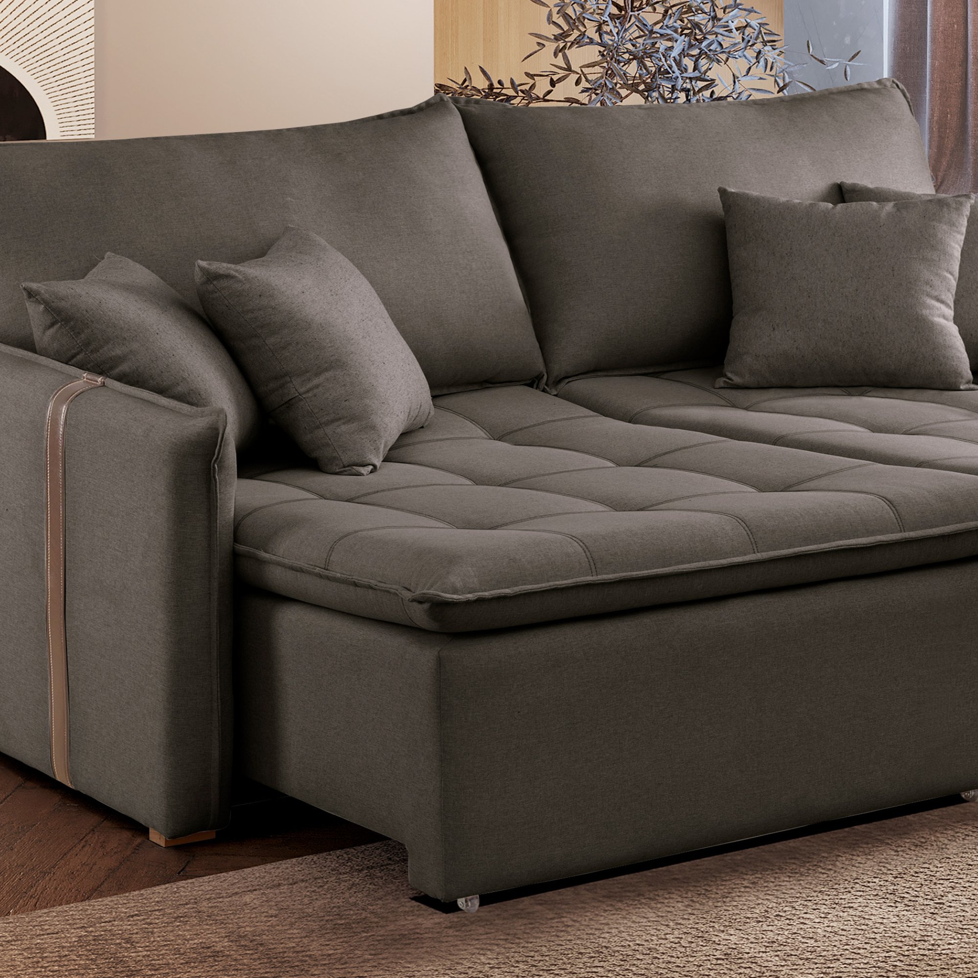 Sofa Cama Retratil e Reclinavel 220cm Detroid Yescasa Veludo  - 10