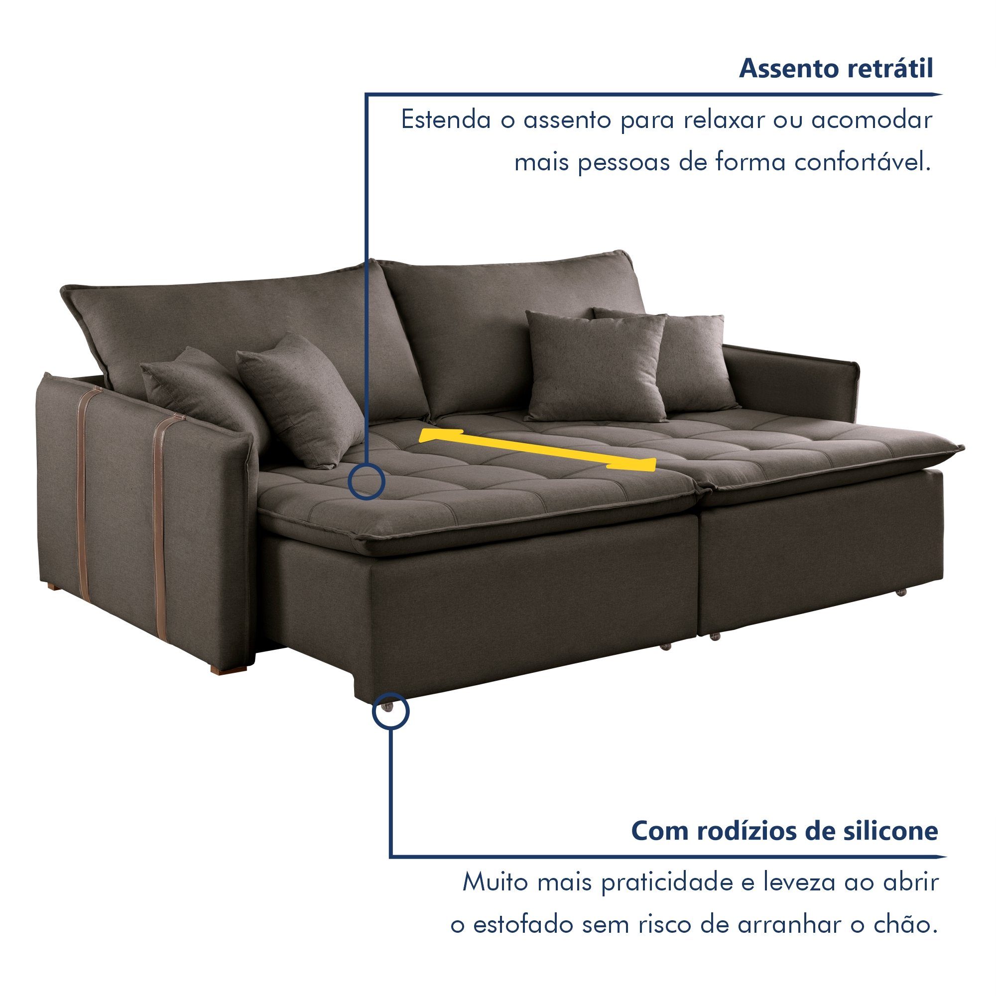 Sofa Cama Retratil e Reclinavel 220cm Detroid Yescasa Veludo  - 3