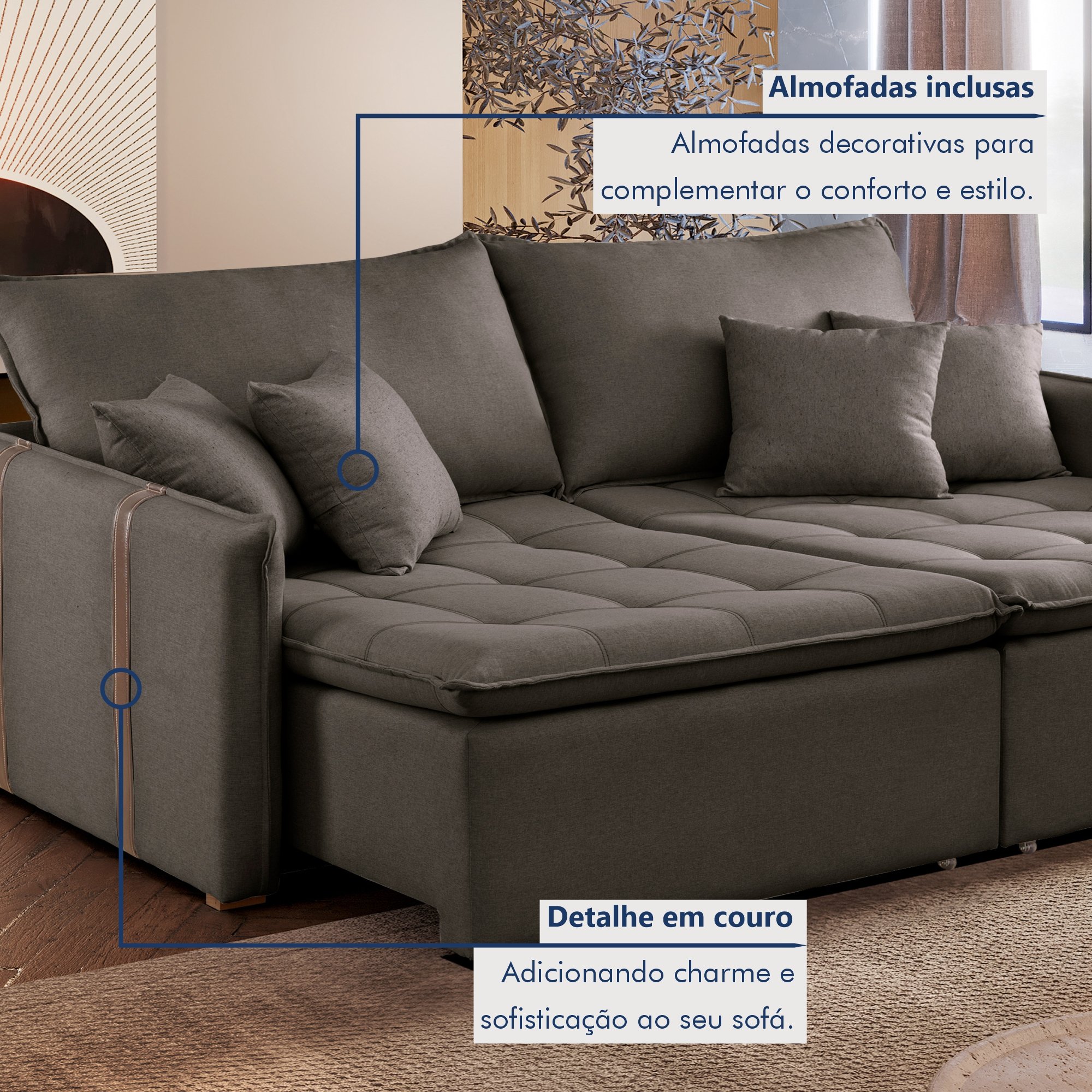 Sofa Cama Retratil e Reclinavel 220cm Detroid Yescasa Veludo  - 7