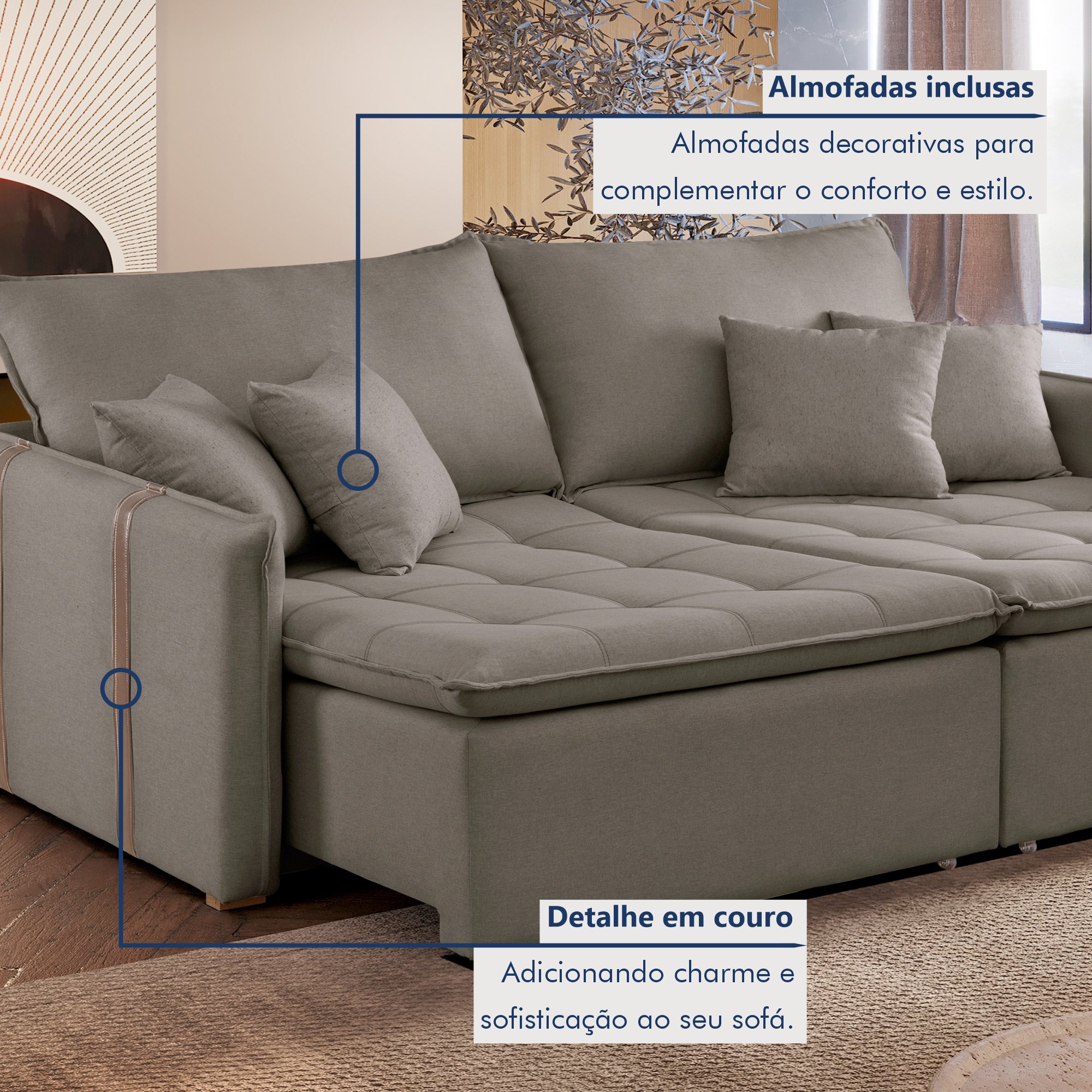 Sofa Cama Retratil e Reclinavel 220cm Detroid Yescasa Veludo   - 7