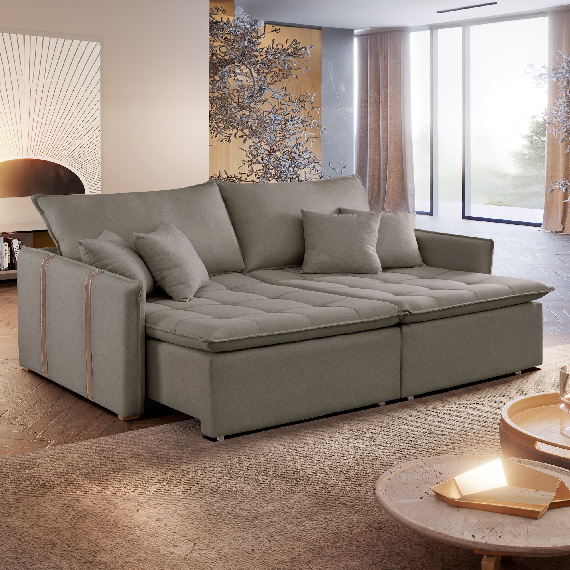 Sofa Cama Retratil e Reclinavel 220cm Detroid Yescasa Veludo   - 1