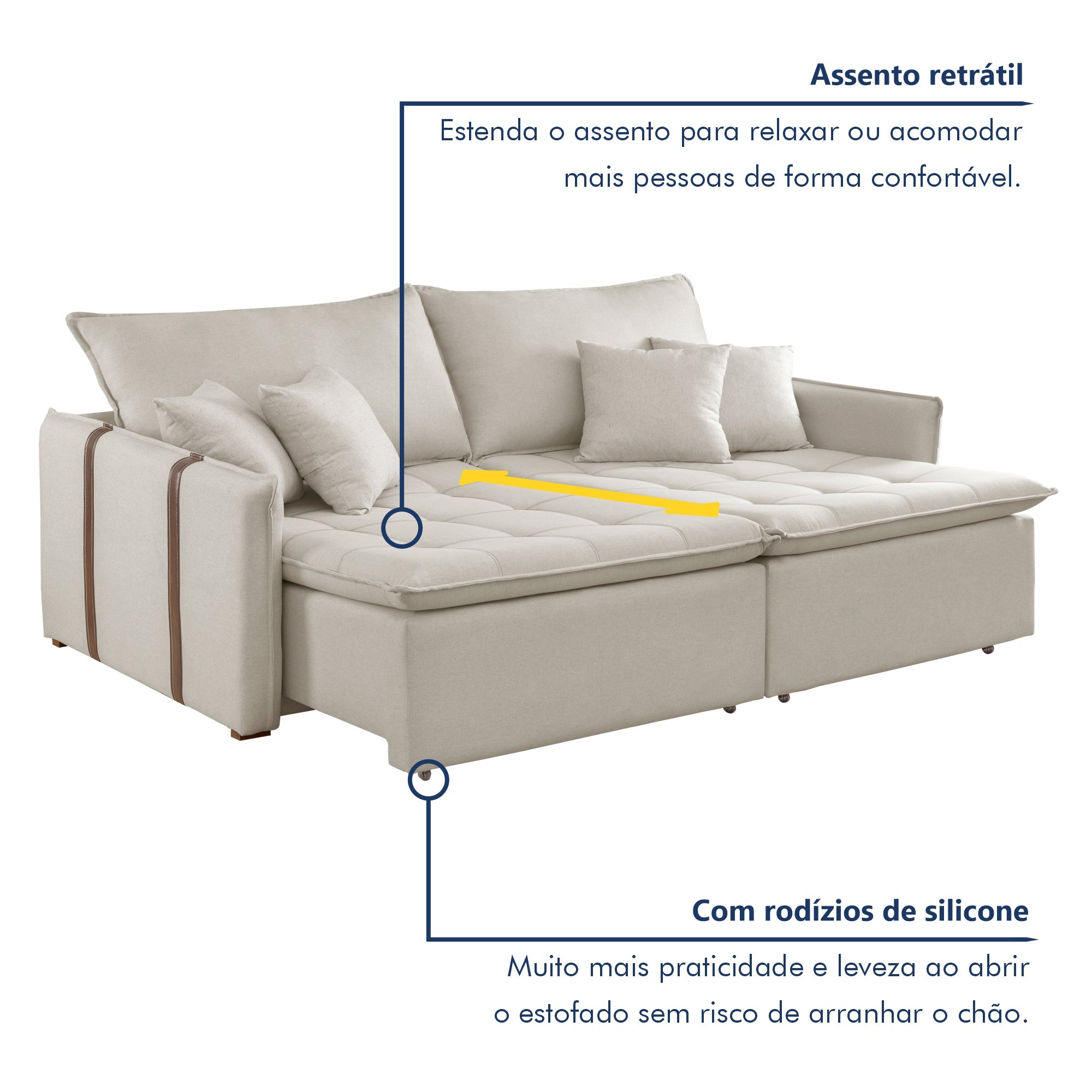 Sofa Cama Retratil e Reclinavel 220cm Detroid Yescasa Veludo   - 3