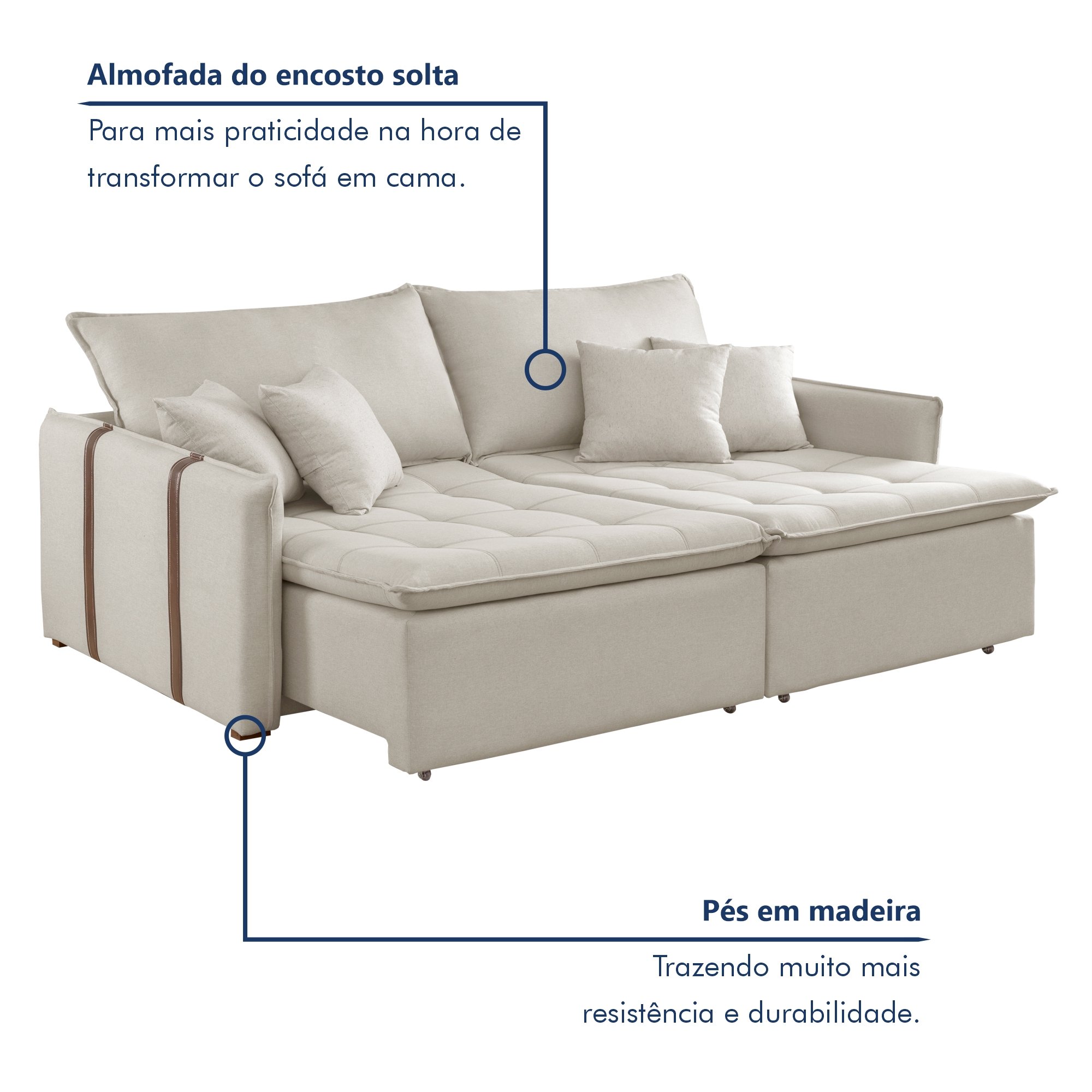 Sofa Cama Retratil e Reclinavel 220cm Detroid Yescasa Veludo   - 2