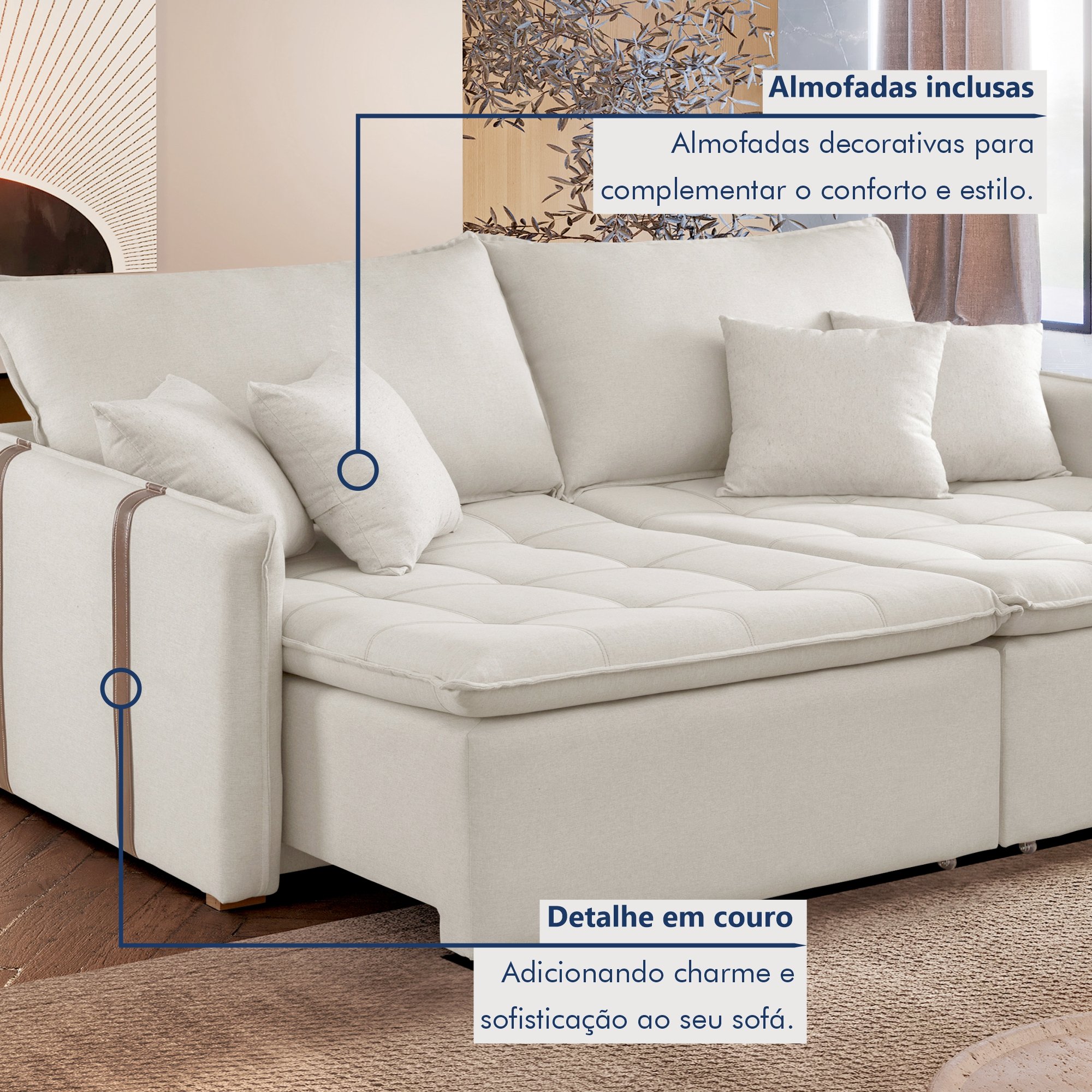 Sofa Cama Retratil e Reclinavel 220cm Detroid Yescasa Veludo   - 7