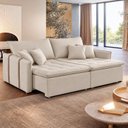 Ver imagem 1 de Sofá Cama Retrátil e Reclinável 3 Lugares Veludo Bege Claro Detroid 220cm Yescasa