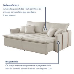 Sofa Cama Retratil e Reclinavel 220cm Detroid Yescasa Veludo   - 5