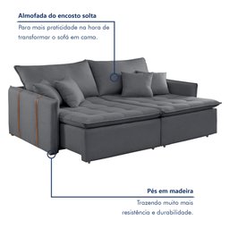 Sofa Cama Retratil e Reclinavel 220cm Detroid Yescasa Veludo  - 2