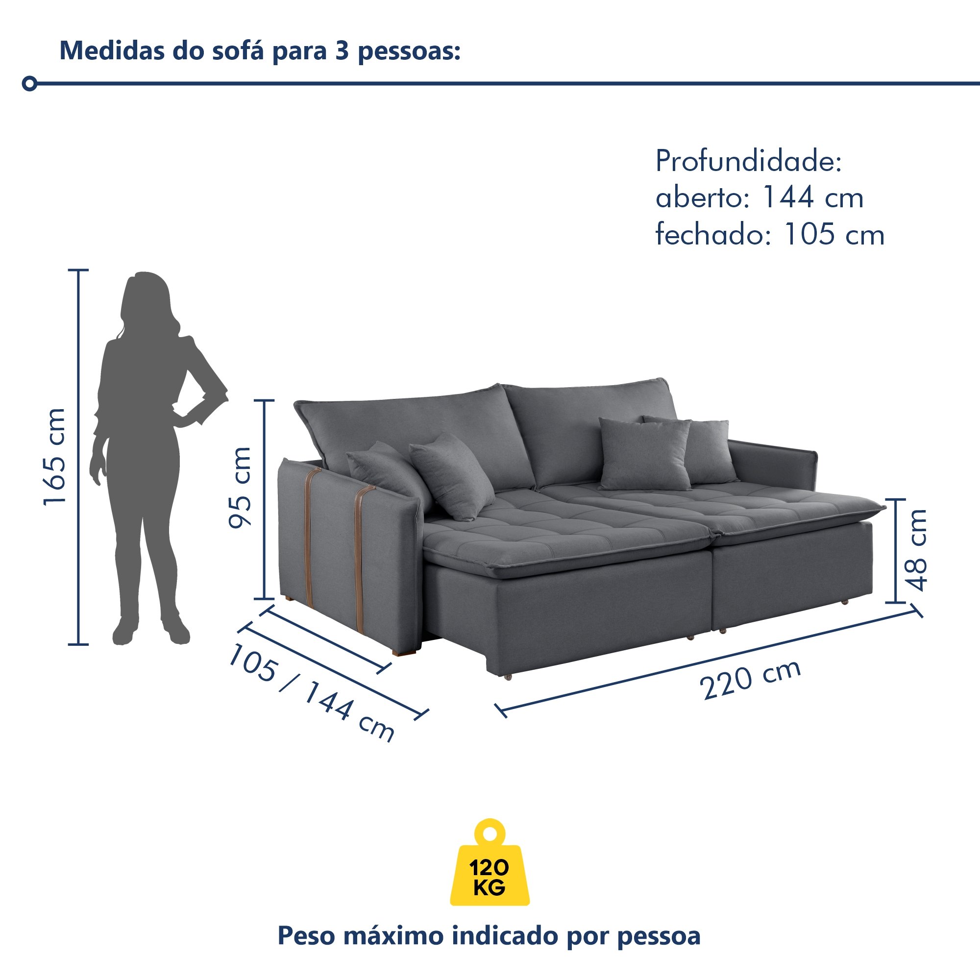 Sofa Cama Retratil e Reclinavel 220cm Detroid Yescasa Veludo  - 9