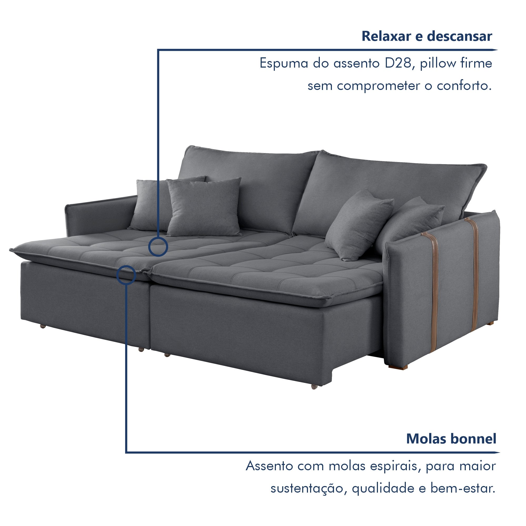 Sofa Cama Retratil e Reclinavel 220cm Detroid Yescasa Veludo  - 6