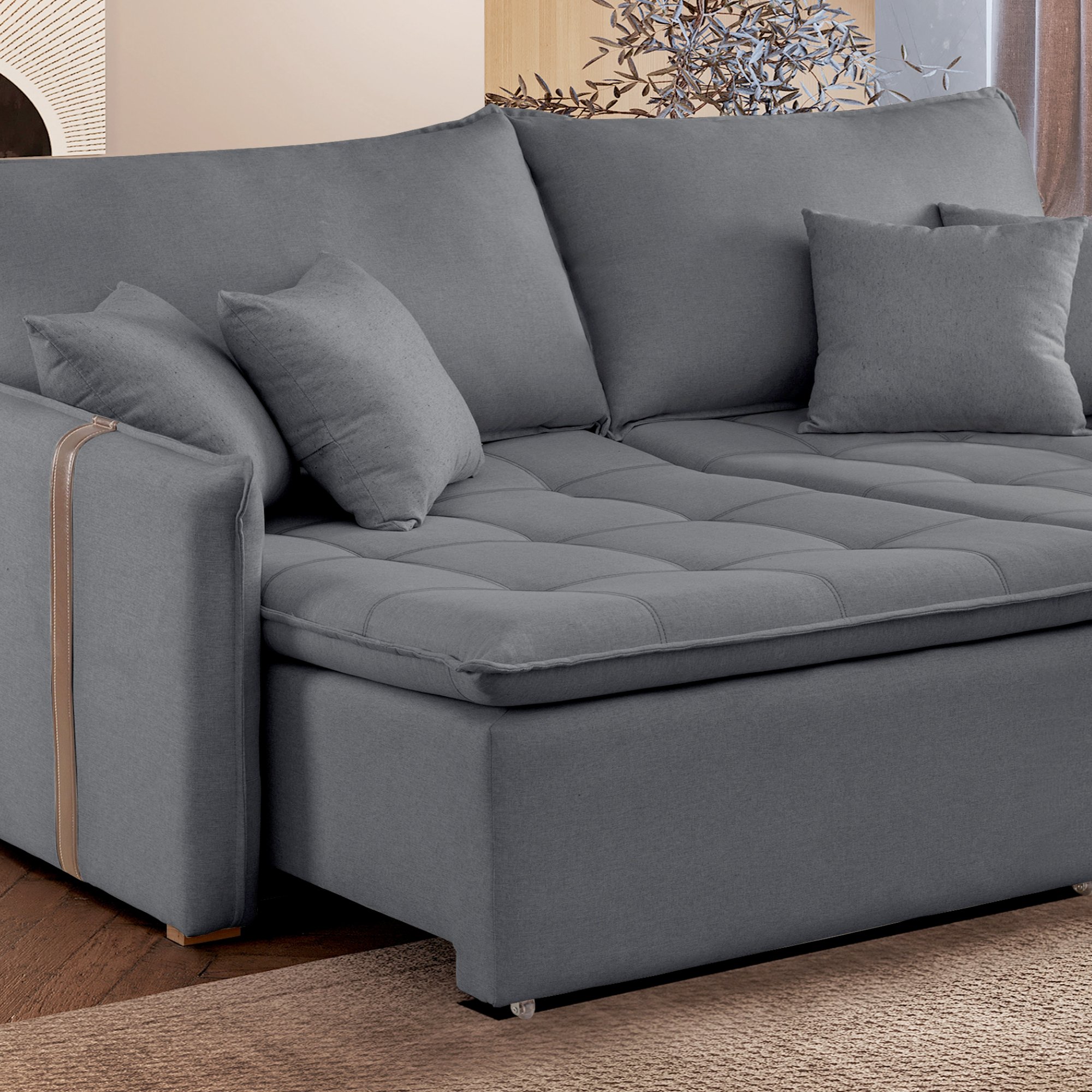 Sofa Cama Retratil e Reclinavel 220cm Detroid Yescasa Veludo  - 10