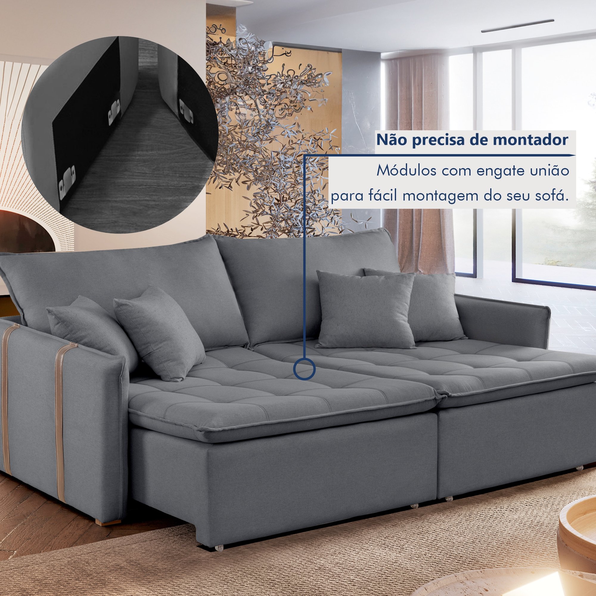 Sofa Cama Retratil e Reclinavel 220cm Detroid Yescasa Veludo  - 8