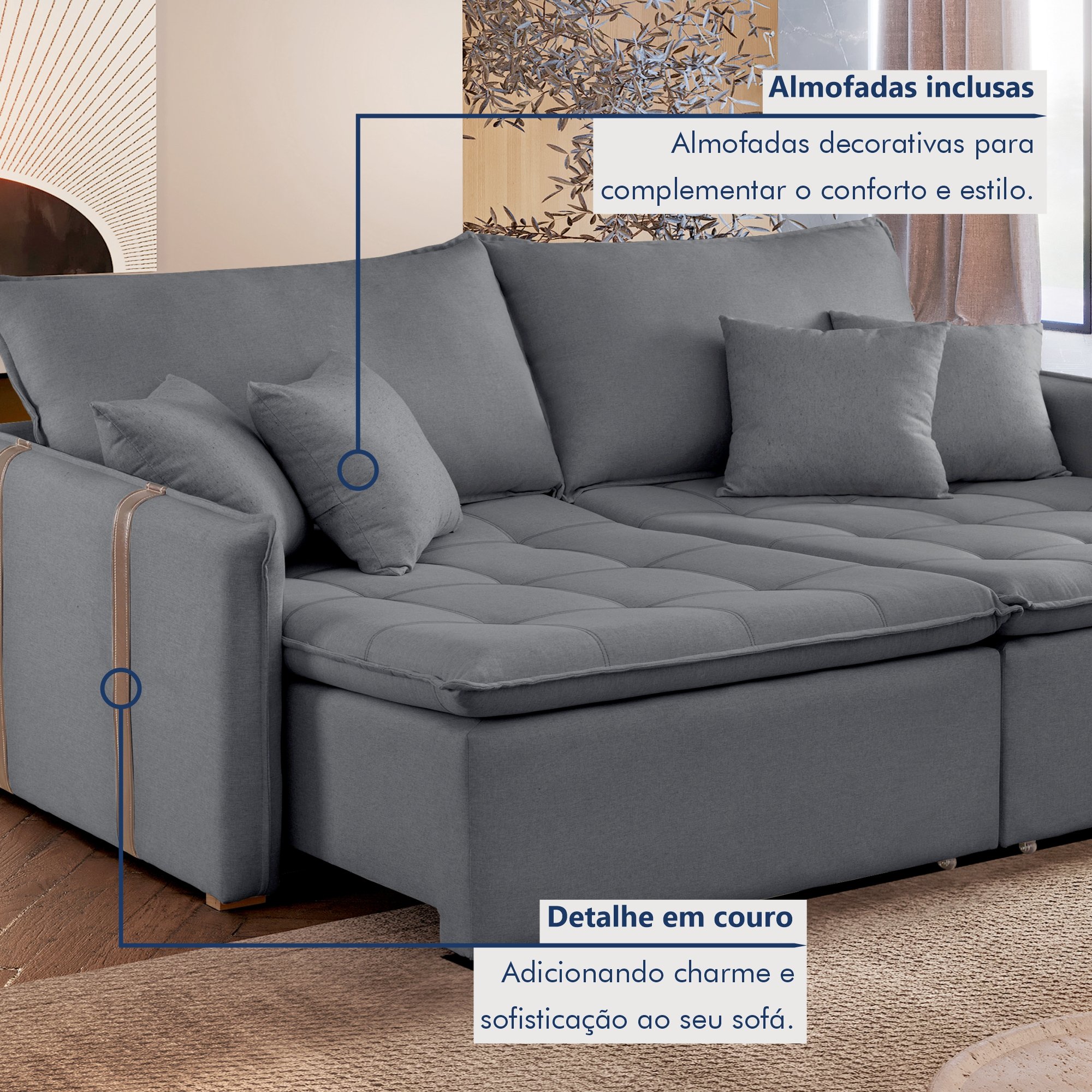 Sofa Cama Retratil e Reclinavel 220cm Detroid Yescasa Veludo  - 7