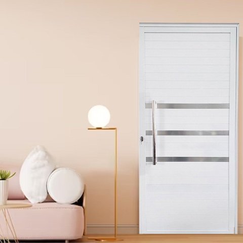 Porta Lambril de Alumínio 210 X 80cm com Friso Linha Veneza Esquadrias Bergamo Abertura Esquerda