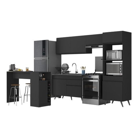 Armário de Cozinha com Bancada-mesa Gourmet Veneza Multimóveis Mp2174 Preto Preto