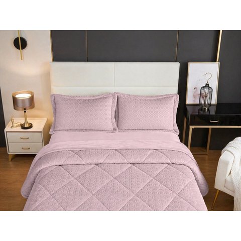 Coberdrom de Plush Antialérgico 100% Poliéster Queen 240x260cm - Rosa
