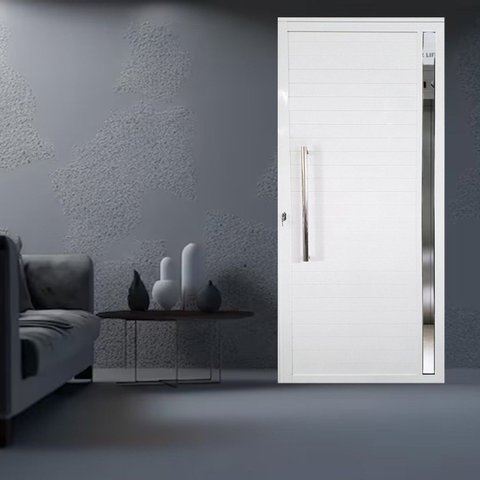 Porta Lambril de Alumínio 210 X 80cm com Visor Linha Veneza Esquadrias Bergamo Abertura Direita