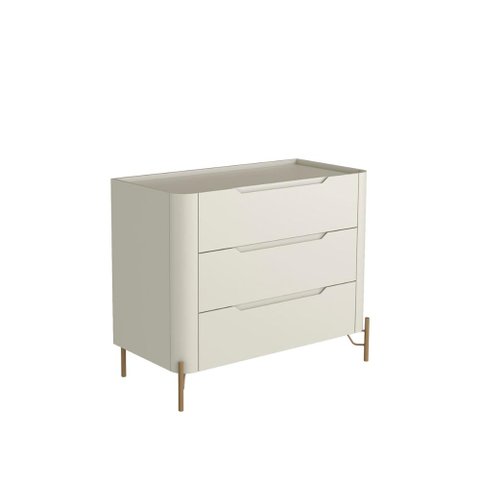 Cômoda com 3 Gavetas 97cm Pés em Metal 100% Mdf Cor:luna com Dourado