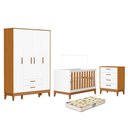 Ver imagem 1 de Dormitório Infantil Flip Guarda Roupa 4 Portas, Cômoda 4 Gavetas e Berço Branco Fosco/savana com