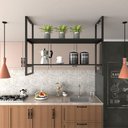 Ver imagem 2 de Prateleira Suspensa para Cozinha - Suporte Industrial e Nichos Decorativos
