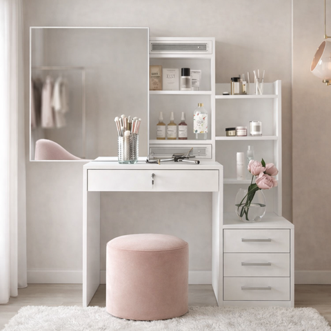 Penteadeira 4 Gavetas com Espelho Deslizante e Nichos Helena Yescasa