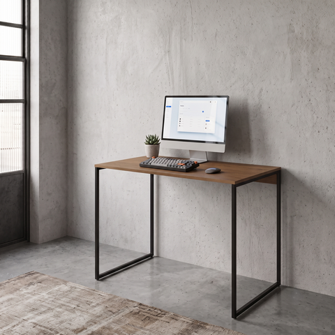 Mesa para Escritório Industrial Base Ferro Preto Tampo Mdp Amêndoa 90x50