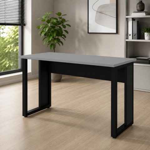 Mesa Escrivaninha 120 cm X 60 cm Tampo 25 mm Design Industrial F5 Office Cor:Cinza Sagrado com Preto