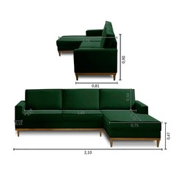 Sofá 3 Lugares 2,10m Living com Chaise Lavinia Linho Verde Adonai Estofados - 2