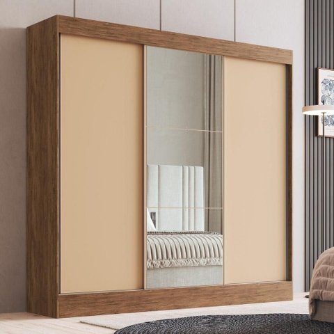 Guarda-Roupa Casal com Espelhos 3 Portas de Correr 4 Gavetas Multimóveis