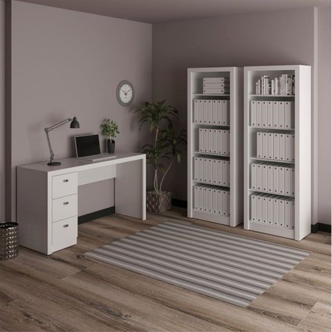 Conjunto 3 Peças com Escrivaninha 3 Gavetas ME4102 e 2 Estantes para Escritório ME4104 Branco