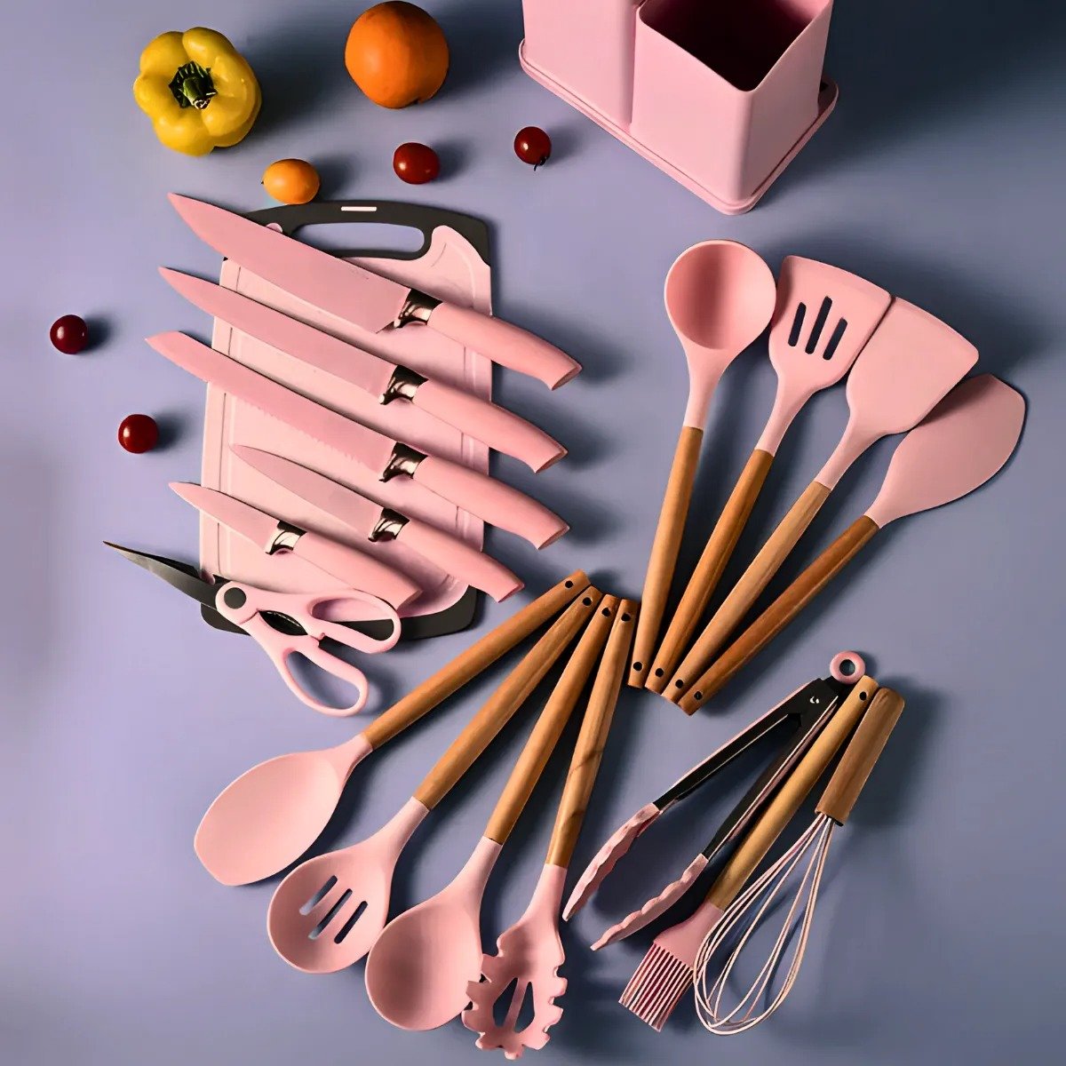 Kit Utensílios de Cozinha Jogo Completo 19 Peças Faqueiro Jogo Silicone Cor:rosa - 5