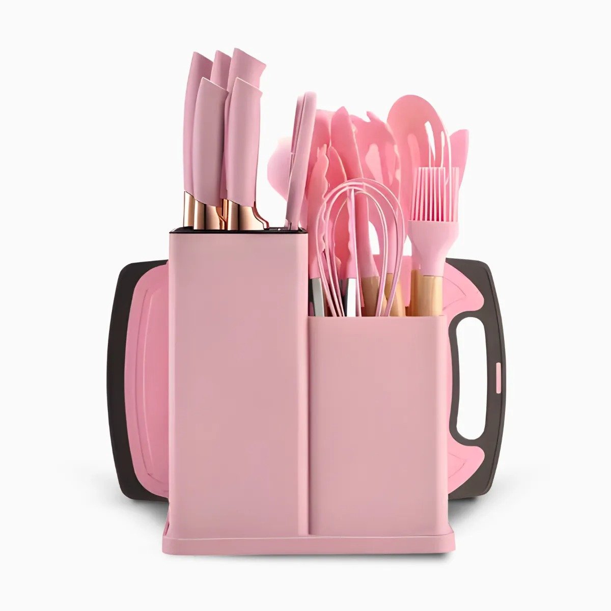 Kit Utensílios de Cozinha Jogo Completo 19 Peças Faqueiro Jogo Silicone Cor:rosa