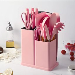 Kit Utensílios de Cozinha Jogo Completo 19 Peças Faqueiro Jogo Silicone Cor:rosa - 2