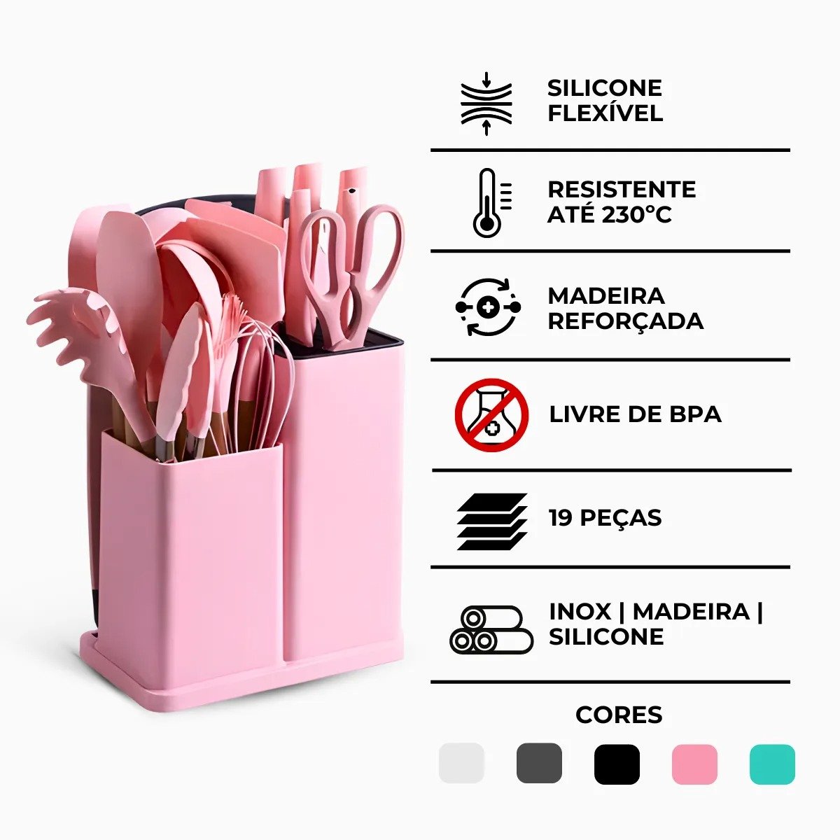 Kit Utensílios de Cozinha Jogo Completo 19 Peças Faqueiro Jogo Silicone Cor:rosa - 8