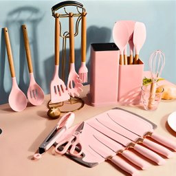 Kit Utensílios de Cozinha Jogo Completo 19 Peças Faqueiro Jogo Silicone Cor:rosa - 6